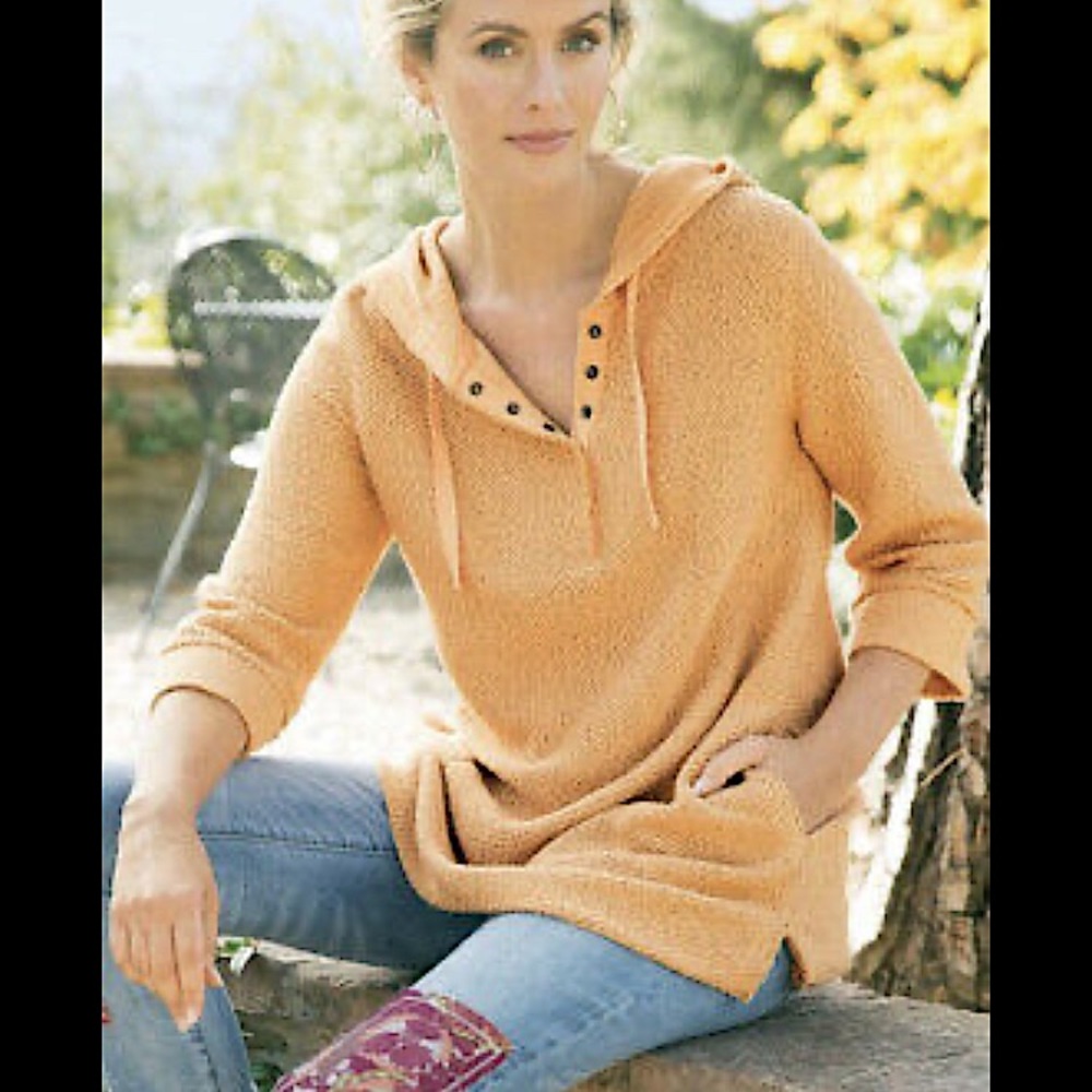 Soft Surroundings Orange Cozumel Cozy Soft Hooded Pullover Sz Small